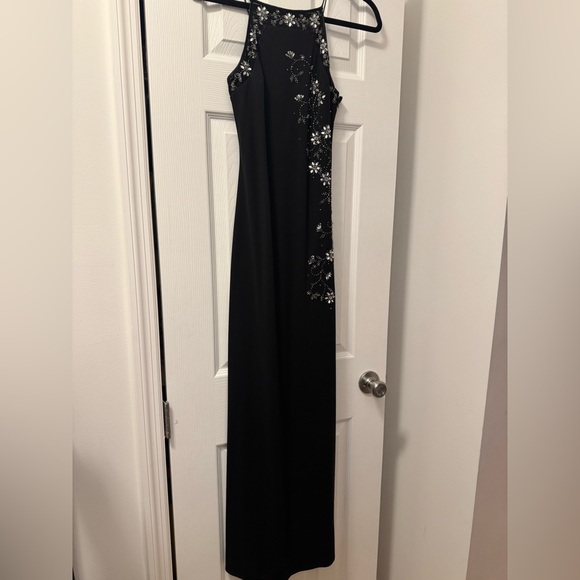 90s Black Evening Prom Dress High Neck Backless Strappy Beaded Size 4 Free Bag - Picture 4 of 12
